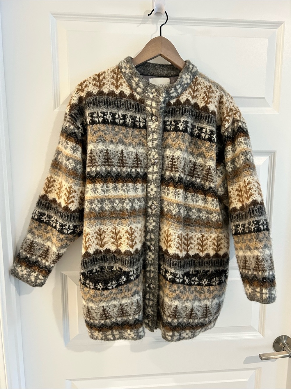 Alafoss Icewool Iceland Hand Knit Cardigan Gray Tan Multi Size M Unisex